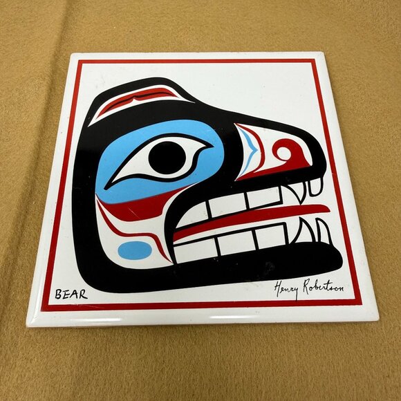 Northwest Pacific Coast Art Ceramic Tile Henry Robertson Bear 6" Cork Haisla - Picture 6 of 8